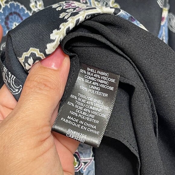 New Rebecca Taylor Ruffle Sleeve Paisley Silk Blend A-line Dress Black Combo 4 - Picture 13 of 14